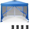 10' x 10' Pop Up Canopy Tent with Netting, Instant Gazebo,  Screen Party Tent House Room with Carry Bag, Height Adjustable, for Outdoor, Garden, Blue