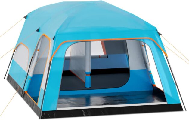 5-8 Person Tent for Camping Extra Large Portable Cabin Huge Tent, Waterproof Windproof 1 Living Room and 2 Bedroom 181''Length Tent with Carry Bag for Outdoor Picnic Family Gathering, Coffee