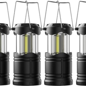 4 Pack LED Camping Lanterns, Battery Powered Camping Lights  Super Bright Collapsible Flashlight Portable Emergency Supplies Kit, Black
